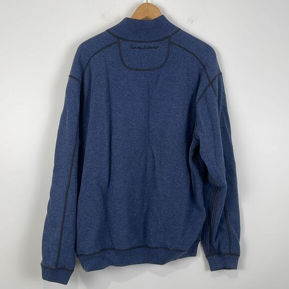 Tommy Bahama Men’s Reversible 1/4 Zip Sweater Pullover Blue Black 23”x28” - Picture 5 of 9